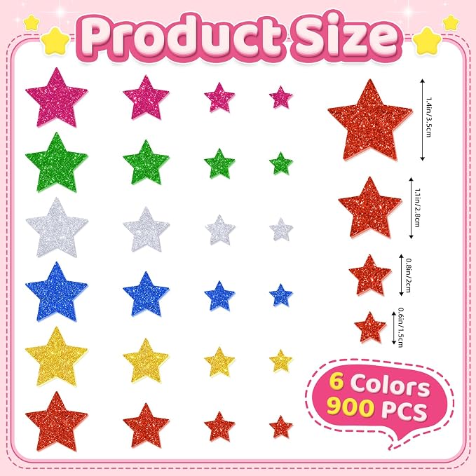 900Pcs Foam Stickers, Colorful Foam Shape Stickers Self Adhesive Star Stickers