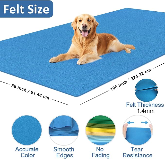 XSEINO Sky Blue Large Felt Fabric 108" X 36 ", 1.4 mm Thick Soft Felt Fabric