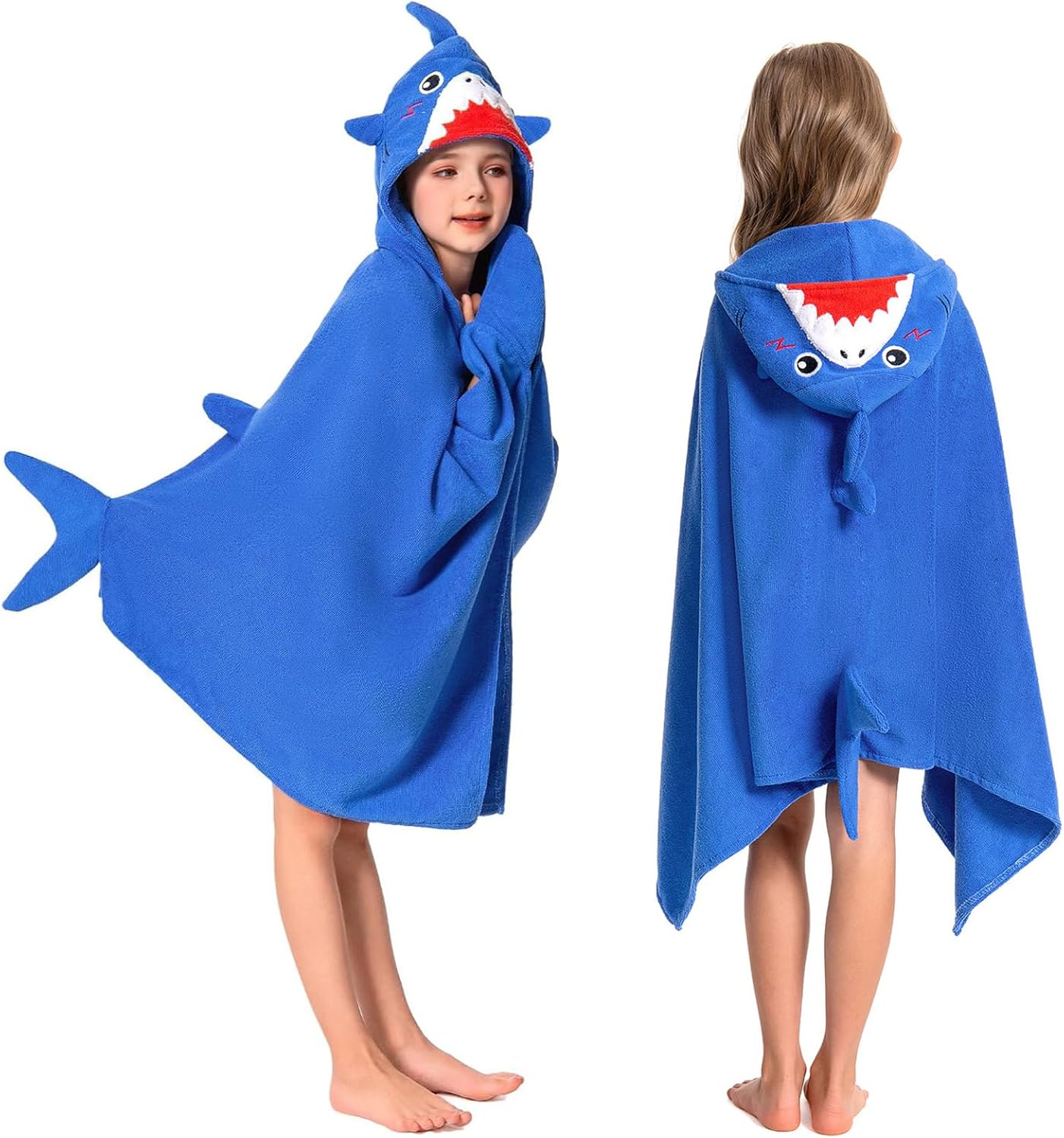OLAOLA Shark Hooded Towel for Kids 3-12 Years, 28" x 53" Soft Thick Absorbent Beach Towels, Toddler Bath Towel Wrap, Swim Pool Towels Poncho for Boys Girls