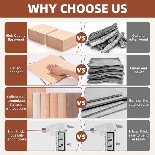 Rowood 6 Pack Oak Plywood Sheets 1/8, 3mm Thin Unfinished Craft Wood