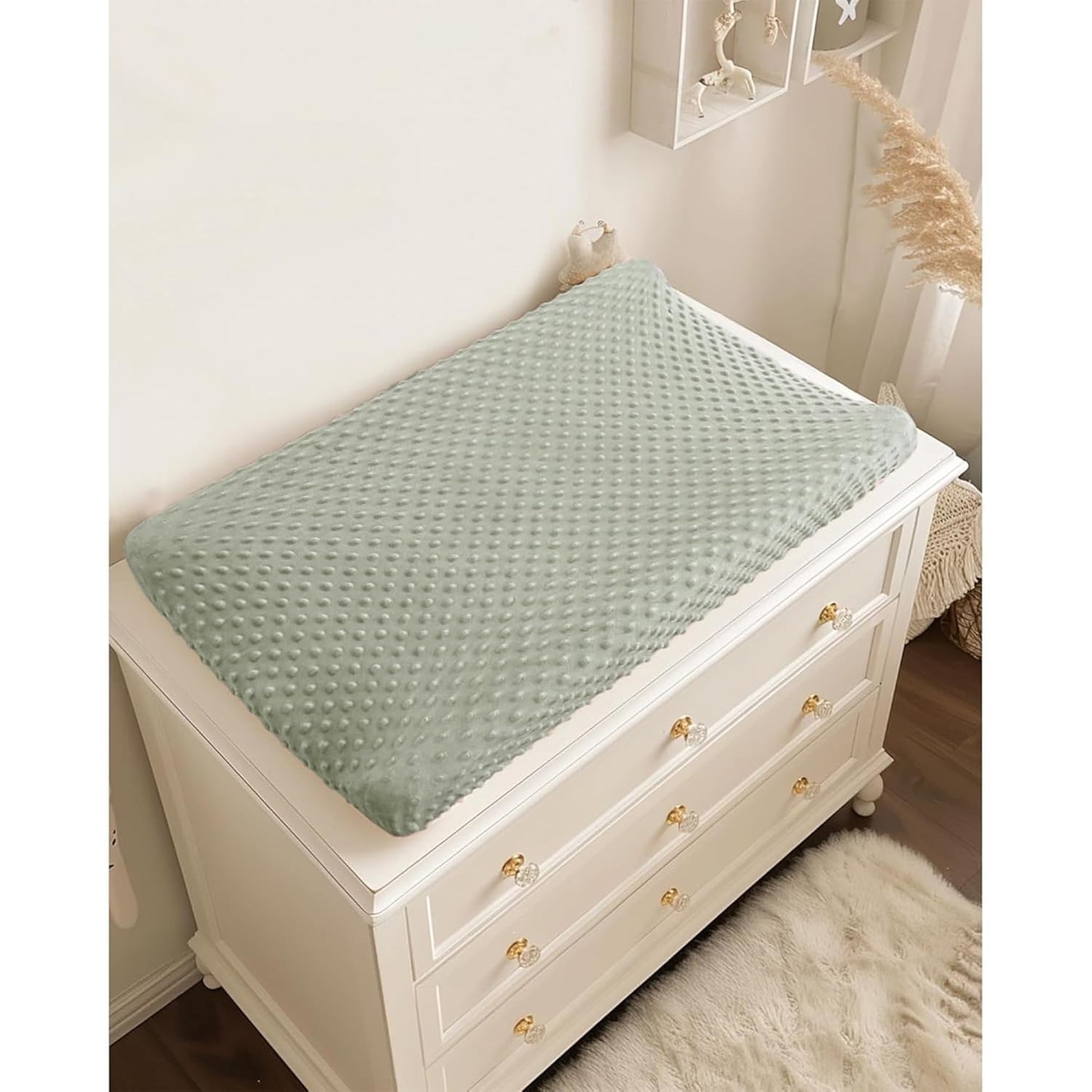 Konssy 2 Pack Minky Changing Pad Cover, Soft Minky Dots Plush Diaper Changing Table Cover Set, Breathable Changing Pad Sheets for Baby Girls Boys (Sprout,Fog Green)