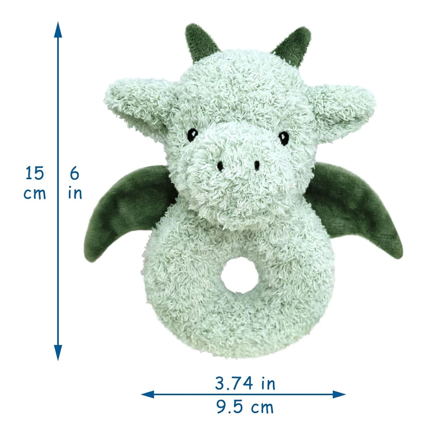 Baby Dragon Soft Rattle Toy, Plush Dinosaur Infant Shaker Rattle Easy-Grasp Stuffed Animal Toy, Gifts for Newborns Babies Toddlers Boys Girls, Green, 6 Inches