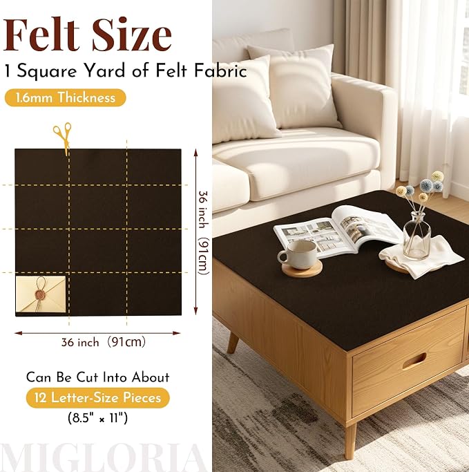 Large Felt Fabric Sheet 36 x 36 Inch, 1.6mm Thick | Soft nonwoven felt