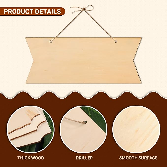 15 Pieces Unfinished Hanging Wood Sign Rectangle Blank Hanging Decorative Wood