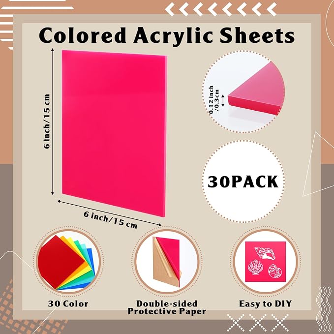 Geetery 30 Pack Colored Acrylic Sheets 1/8" Thick