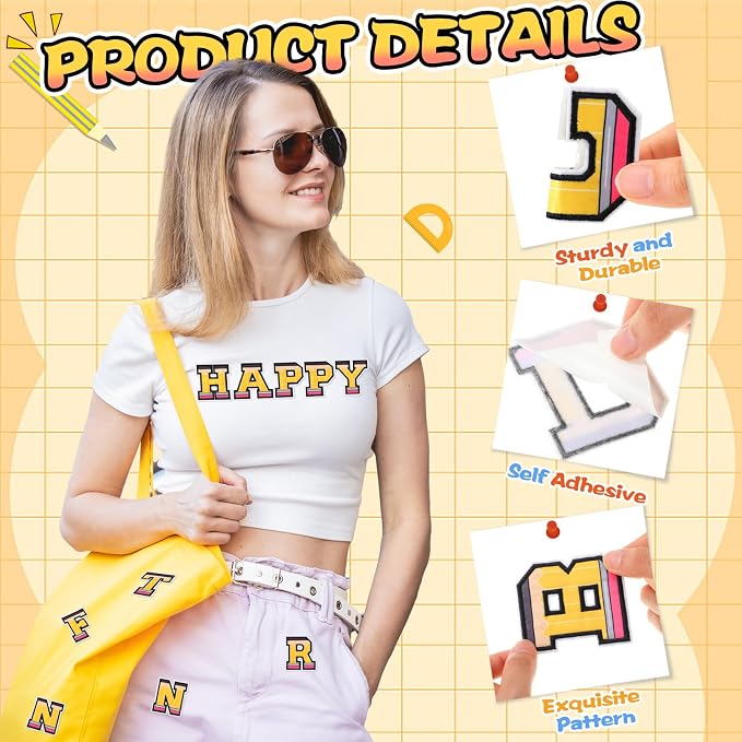 WILLBOND 52 Pcs Back to School Alphabet Patches Pencil Self Adhesive Iron on