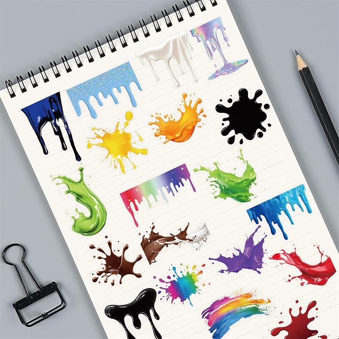 50 Pieces of Transparent Cartoon Dripping Paint Stickers, Suitable