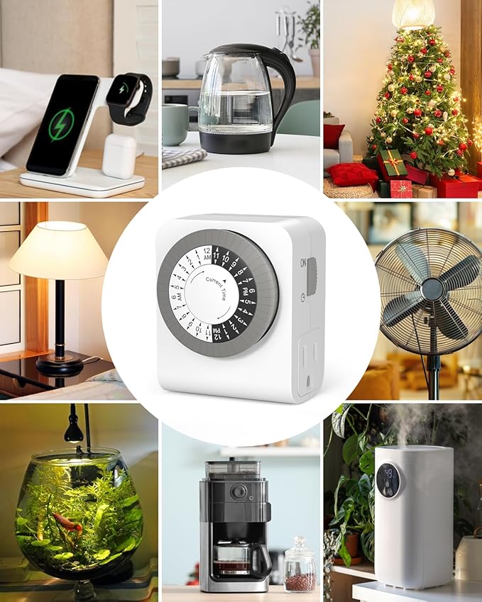 BN-LINK Outlet Timer with 2 Grounded Outlets, Mechanical Light Timer for Electrical Outlet Indoor, 24-Hour 3-Prong for Lamp,Indoor Lighting,Fan and Christmas Light (1 Pack-3Prong(Dual Outlet))
