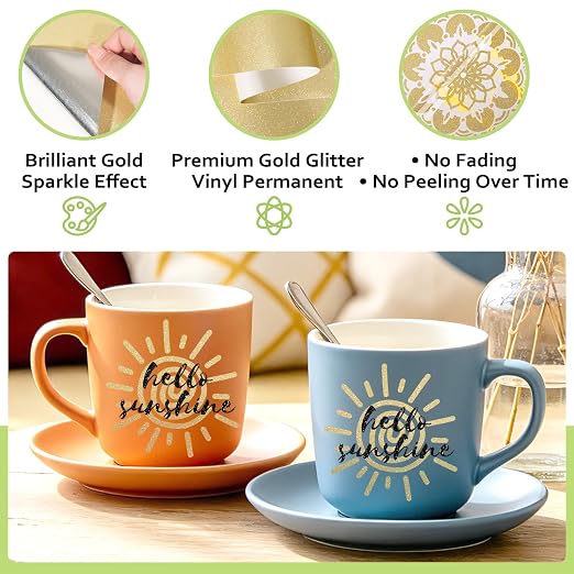 TECKWRAP Gold Glitter Permanent Vinyl 12" x 5ft Roll, Shimmer Gold Adhesive