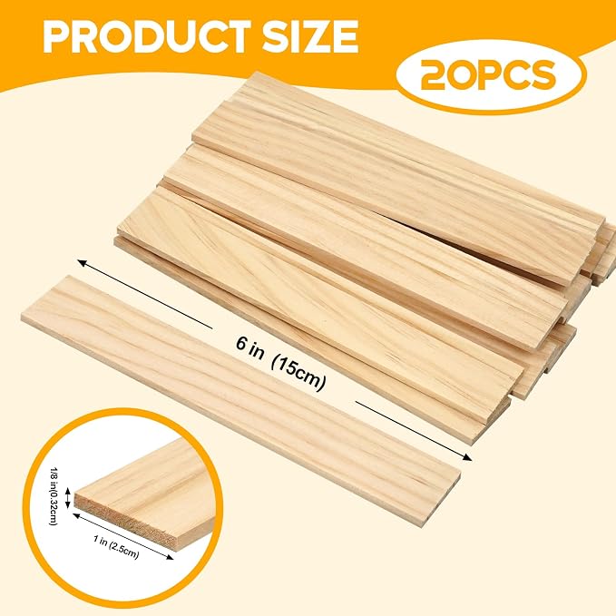 Wood Strips Slats for Wall, Square Wooden Dowels for Crafts 1/8"x 1" x 6"