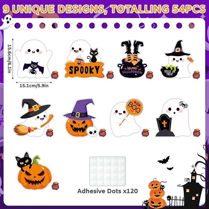 54Pcs Halloween Ghost Cutouts, Classroom Halloween Bulletin Board Decorations