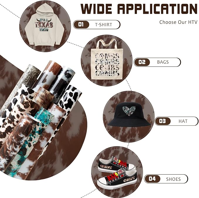 Tintnut Cowhide Heat Transfer Vinyl, 10 Sheets 12x10in Iron on Vinyl | Animal