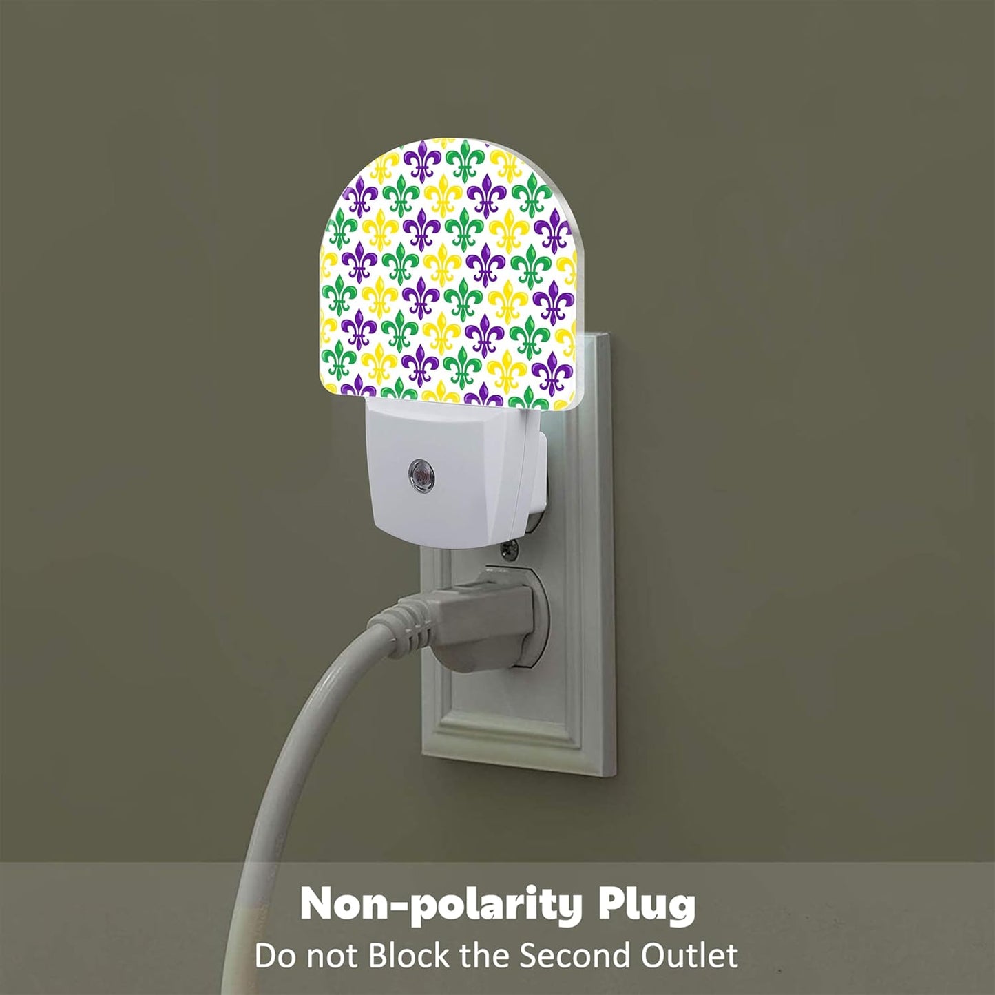 Mardi Gras Carnival Night Light, Colorful Fleur-de-lis Dusk to Dawn Night Light Plug in,0.5w Energy Saving Sleep Friendly NightLight for Kids Boys Girls Home Decor