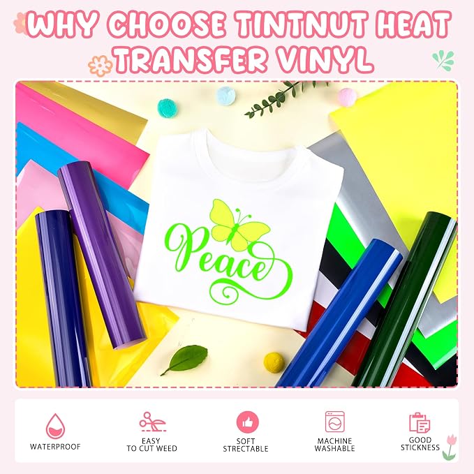 Tintnut Classic Color Heat Transfer Vinyl, 15 Sheets 12"x10" Iron on Vinyl |