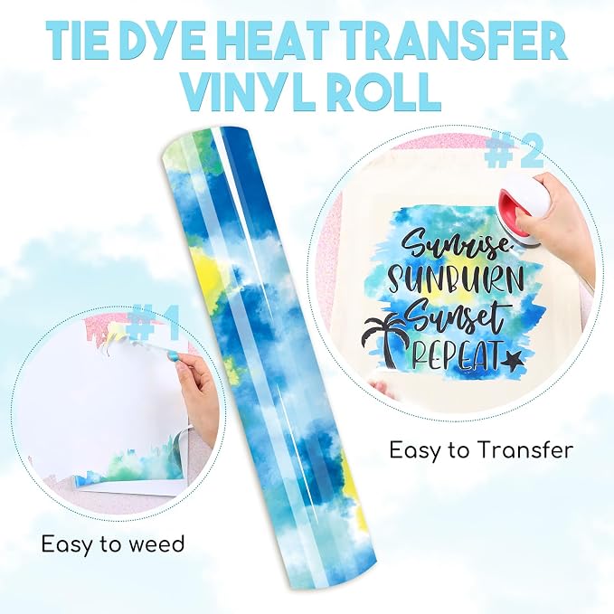 HTVSTD Blue Tie Dye HTV Heat Transfer Vinyl 12×8ft Iron on Vinyl | Vivid Color