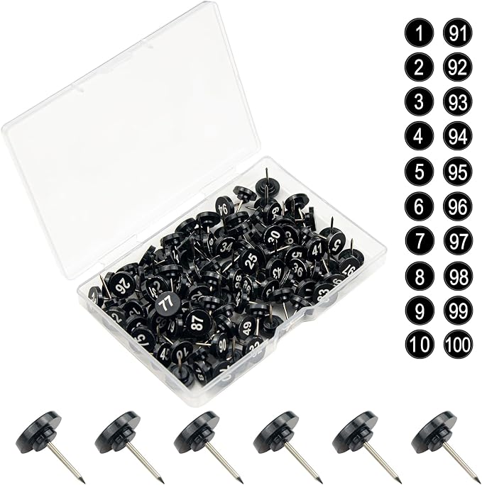 ELANE 100 Pcs Numbered Thumb Tacks