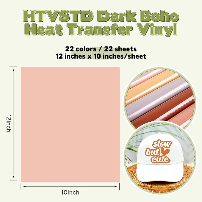 HTVSTD Boho HTV Heat Transfer Vinyl 22 Sheets 12×10in Iron on Vinyl | Dark Boho