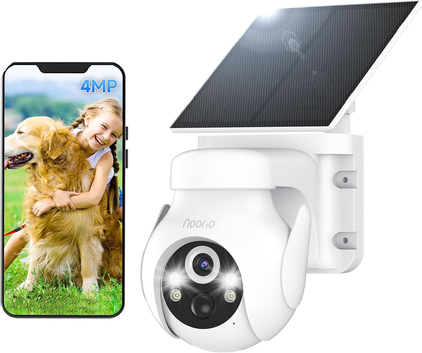 Noorio Solar Camera Outdoor Wireless, 2K 360° View Camera for Home Security Battery Powered, AI Auto Tracking, Color Night Vision, 2-Way Talk, SD/Cloud Storage