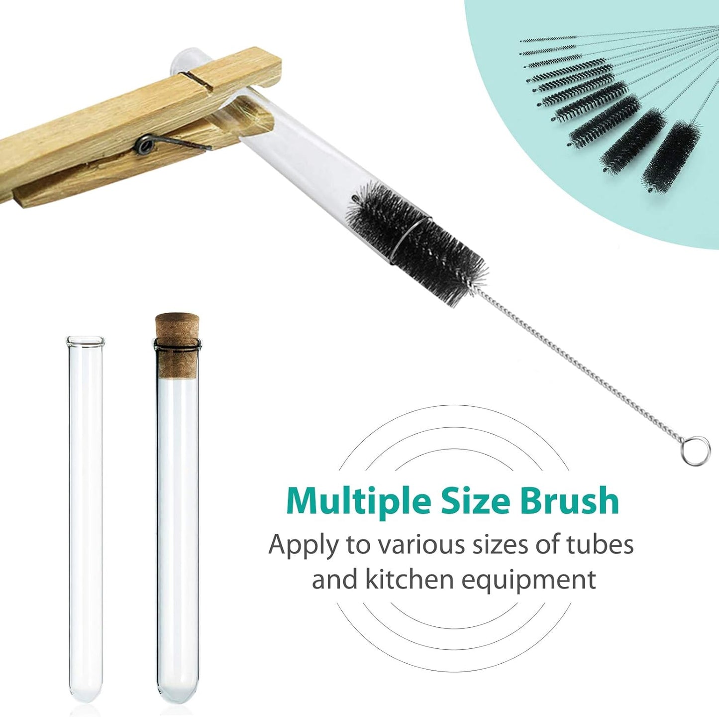 CiaraQ Bottle Cleaning Brushes, 8 Inch Nylon Tube Brush Set, Cleaner for Narrow Neck Bottles Cups with Hook, Set of 10pcs