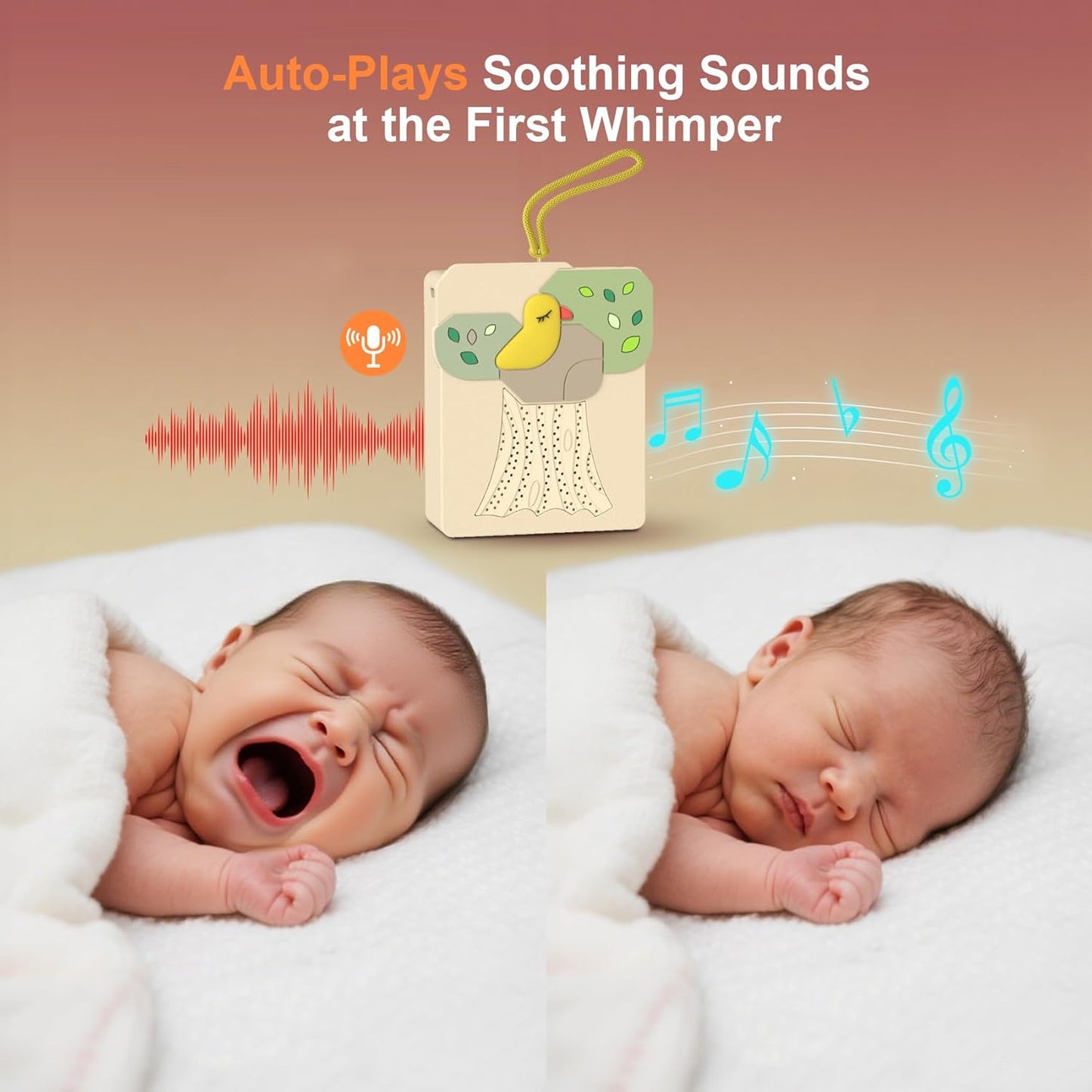 Sound Machine for Baby Soother,AI Cry Detection & Auto-Soothing,Parent-Voice Comfort,13 Soothing White Noise Machine,Record,Timer and Night Light, Ideal for Newborns,Sleeping Soother, Meditation