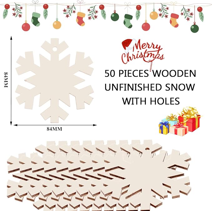 50PCS Unfinished Wood kit with Holes, Wood Slice