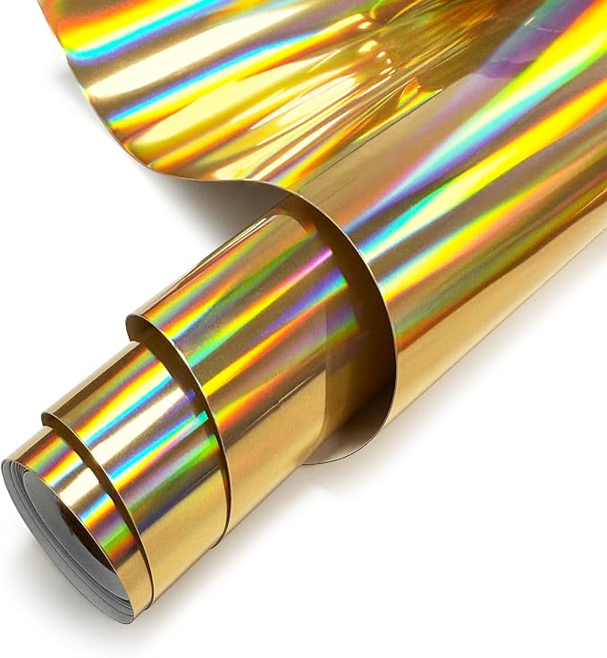 Holographic Gold Heat Transfer Vinyl Roll, Soft Metallic Foil HTV