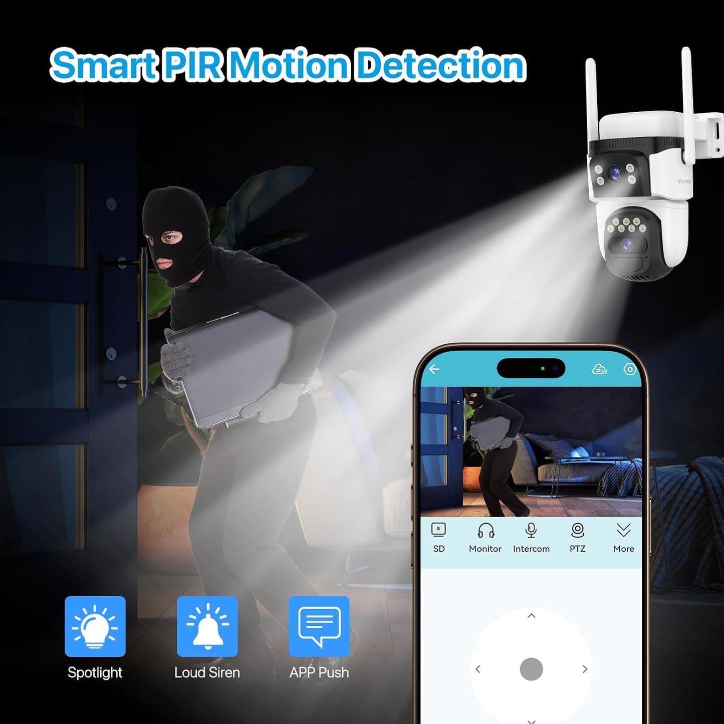 VSTARCAM 2K Dual Lens Security Camera Outdoor WiFi Camera for Home Security Home Survaillance Outdoor, 2.4G WiFi PTZ 2-Way Audio Auto Tracking Night Vision 360° View Cloud/SD Storage IP66 Weatherproof