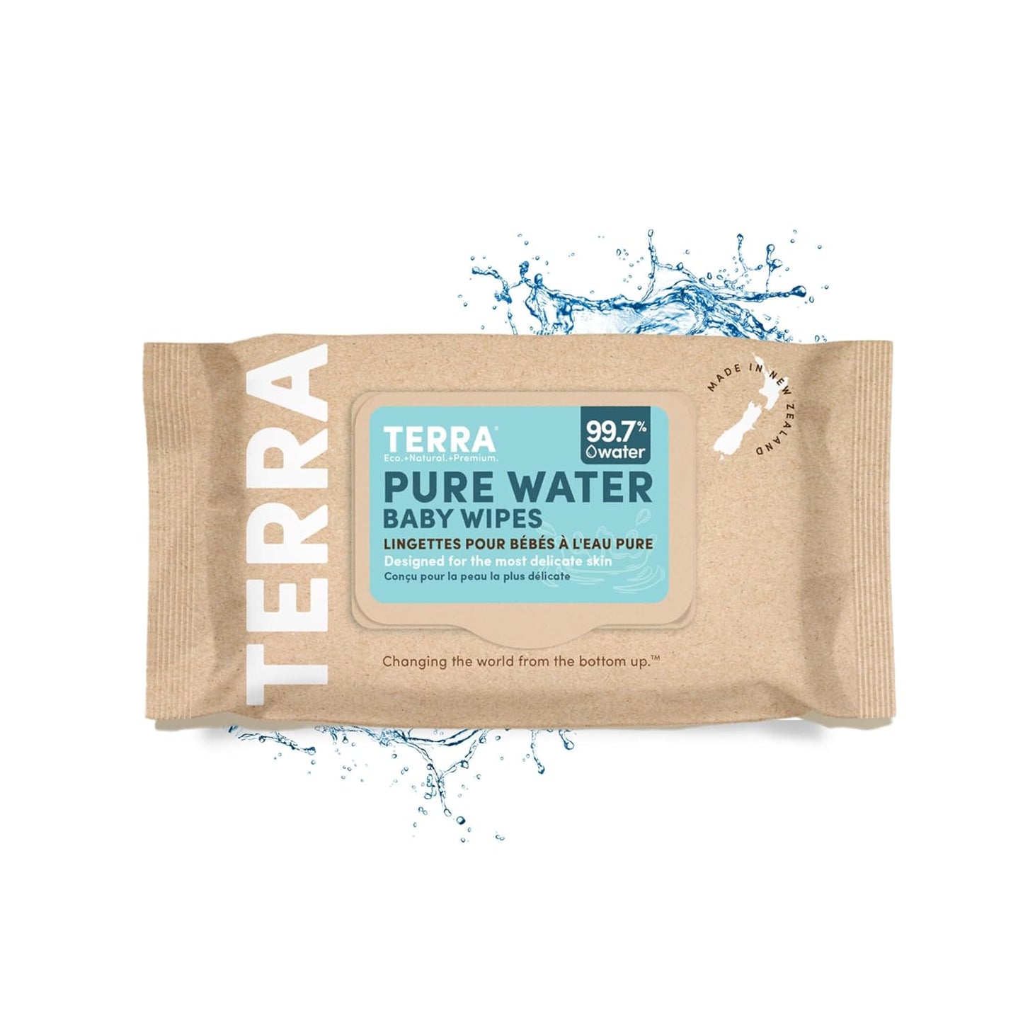 Terra Organics Pure New Zealand Water Bamboo Baby Wipes, Biodegradable, Natural, 1 Pack of 70 Wipes