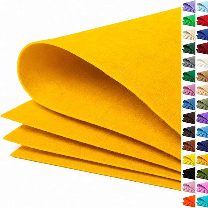Mustard Gold Large Felt Fabric 36" x 36", 1mm Stiff Felt Sheet, Nonwoven Fabric