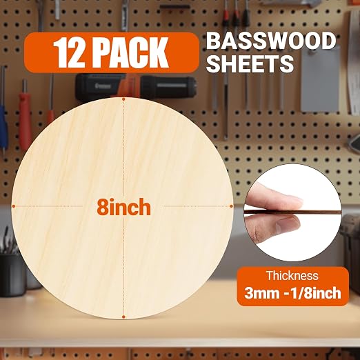 Rowood 12 Pack Round Basswood Sheets, 3mm Basswood