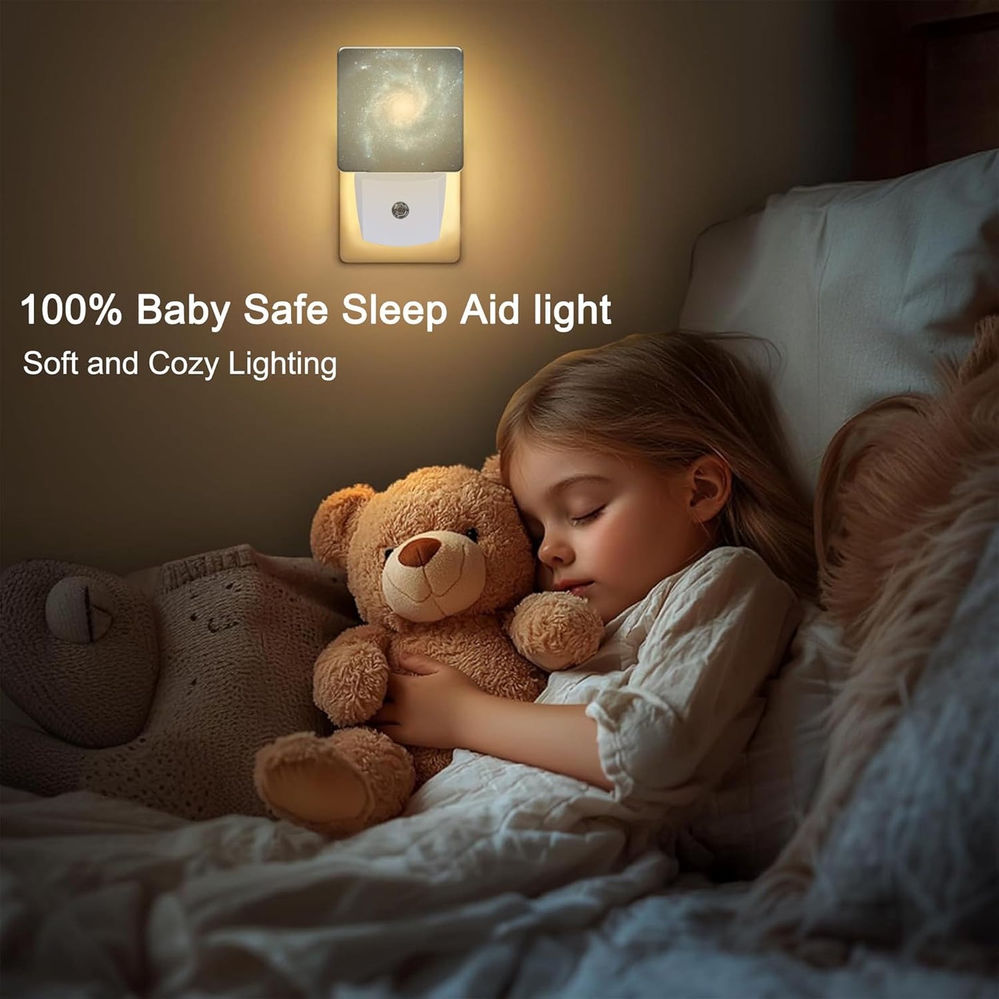 Space Scene with Stars in Galaxy Plug in Night Light with Auto Dusk to Dawn Sensor,Warm Night Lights for Boys Girls Bedroom Bathroom Hallway Kids Room Gifts