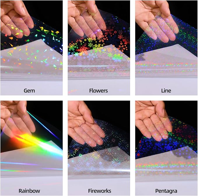 36 Sheets Holographic Laminate Sheets 8.5x11 Inch Self Adhesive 6 Patterns |