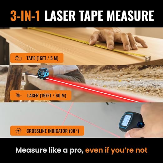 The Almighty Ruler Laser Tape Measure | Laser Distance Measurer, Heavy-Duty Tool