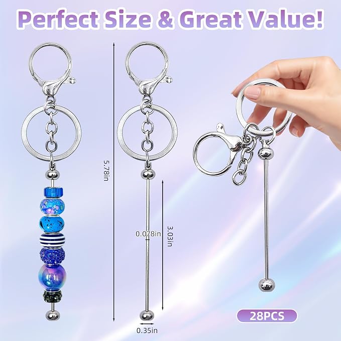 28 Pcs Beadable Keychain Bars