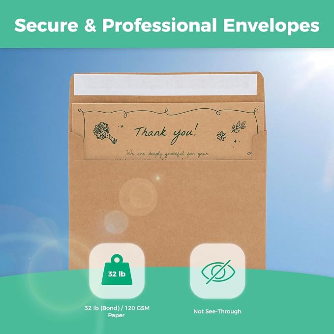 Ohuhu 4x6 Blank Brown Kraft Cards and Self-Seal Envelopes 100 Pack | 4"x6"