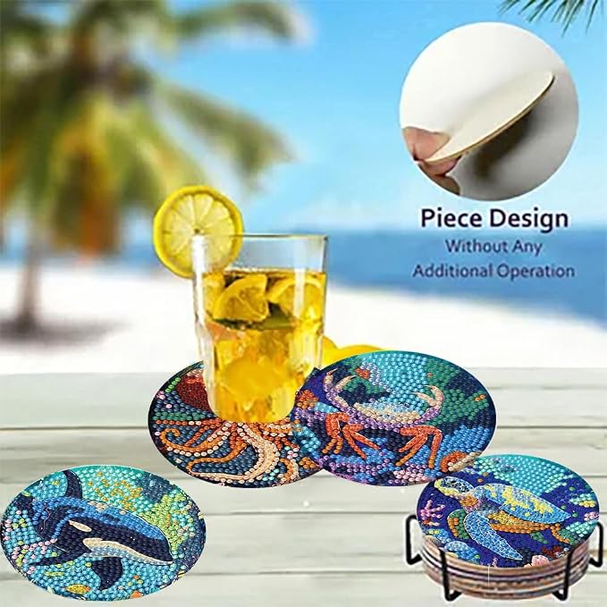 8 Pack Diamond Art Coasters, Ocean animal Diamond Painting Coasters Kits |