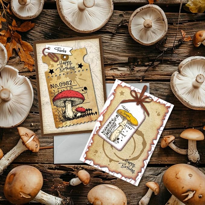 GLOBLELAND Vintage Mushrooms Clear Stamps Retro Texture Silicone Clear Stamp