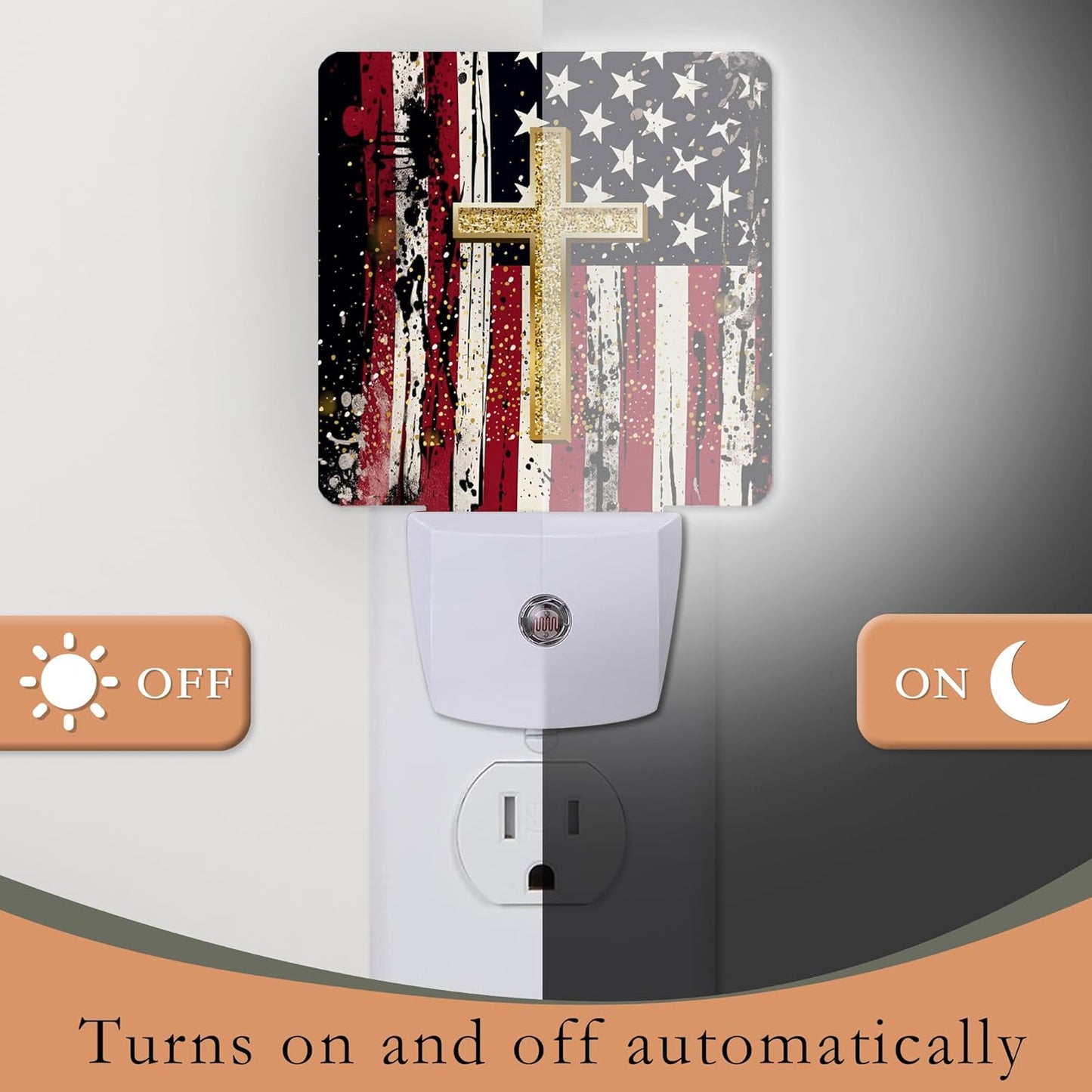 Night Light Plug into Wall,American Flag Cross Night Light with Dusk to Dawn Sensor Night Light for Kid Girls Boys Women Men Room Decor,Hallway,Kitchen,Bathroom,Nursery,Stairs