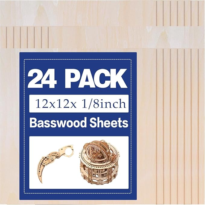 24 Pack Basswood Sheets 12"x12"x1/8", 3mm Basswood