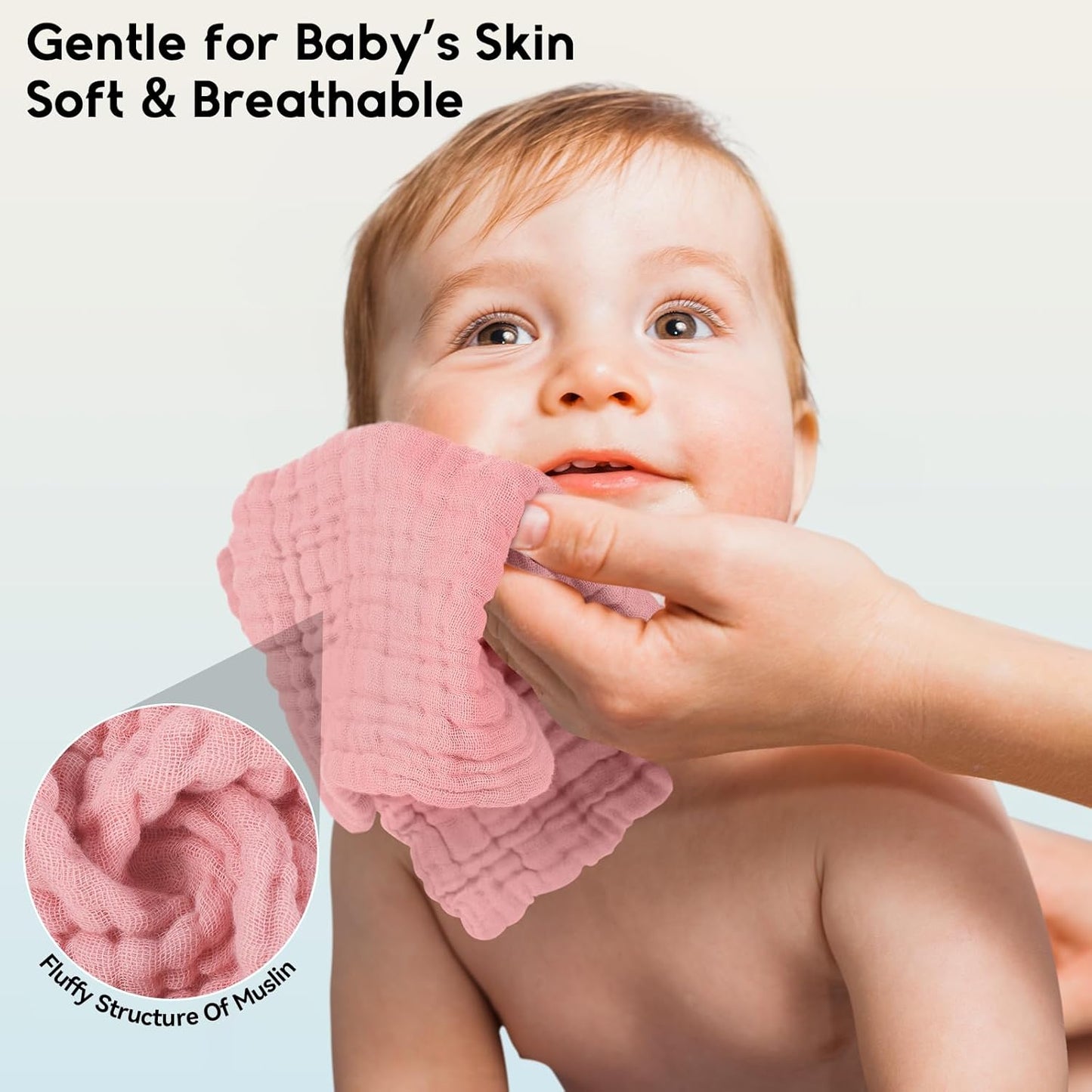 Muslin Baby Washcloths 6 Pack, 100% Cotton Wash Cloths for Babies, Large 12''X12'' Burp Cloths Absorbent and Soft for Newborn Infants Kids Boys Girls - Gradient Pink