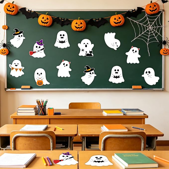 54Pcs Halloween Ghost Cutouts, Classroom Halloween Bulletin Board Decorations