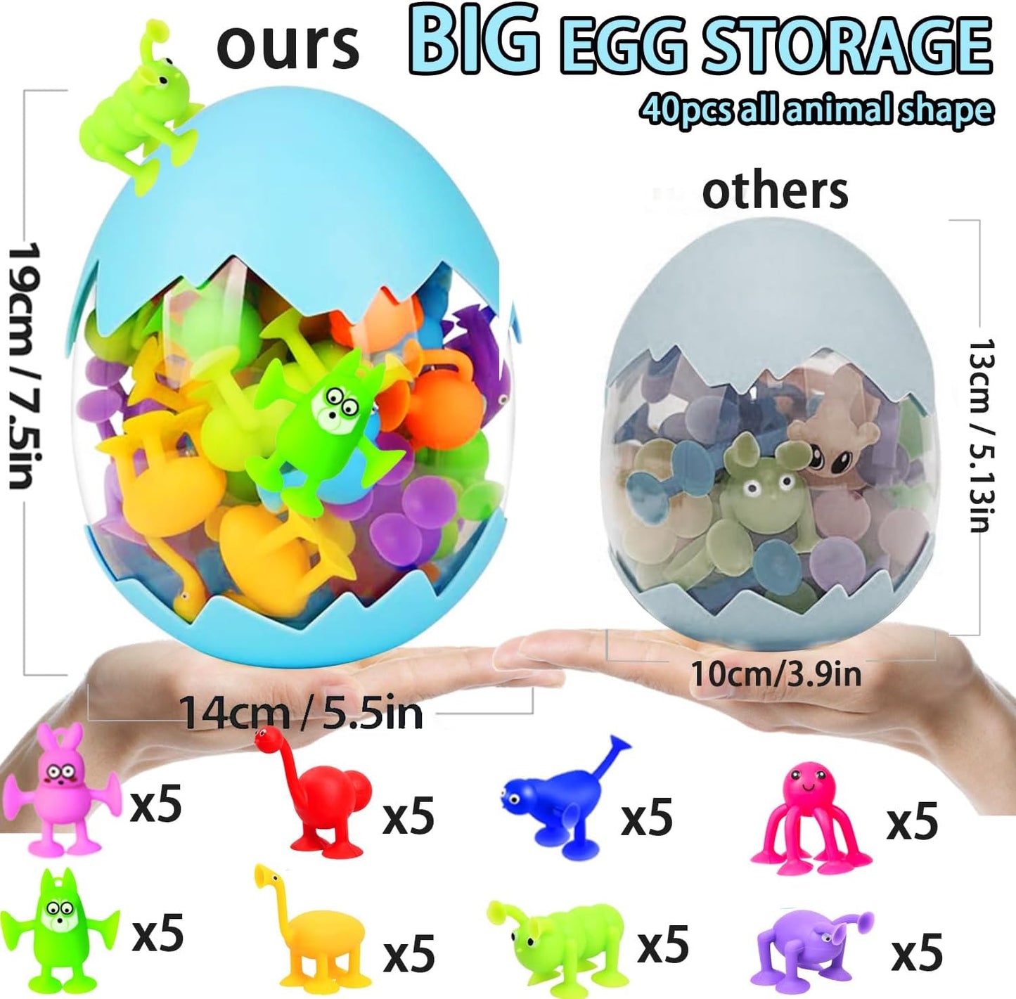 Bath Toys for Kids Toddlers Suction Cup Toys Animals Suction Sensory Toys Family Game Preschool Window Travel Toy Set - 40pcs Large Egg Container