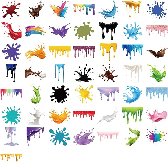 50 Pieces of Transparent Cartoon Dripping Paint Stickers, Suitable