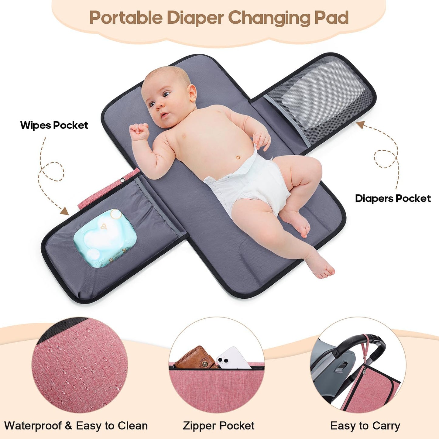 Diaper Bag Backpack, Multi function Baby Bag with Portable Changing Pad, Pacifier Holder,Waterproof Diaper Bags with USB Charging Port,Baby Essentials Perfect Baby Shower Gifts for Mom, Dad, Newborn