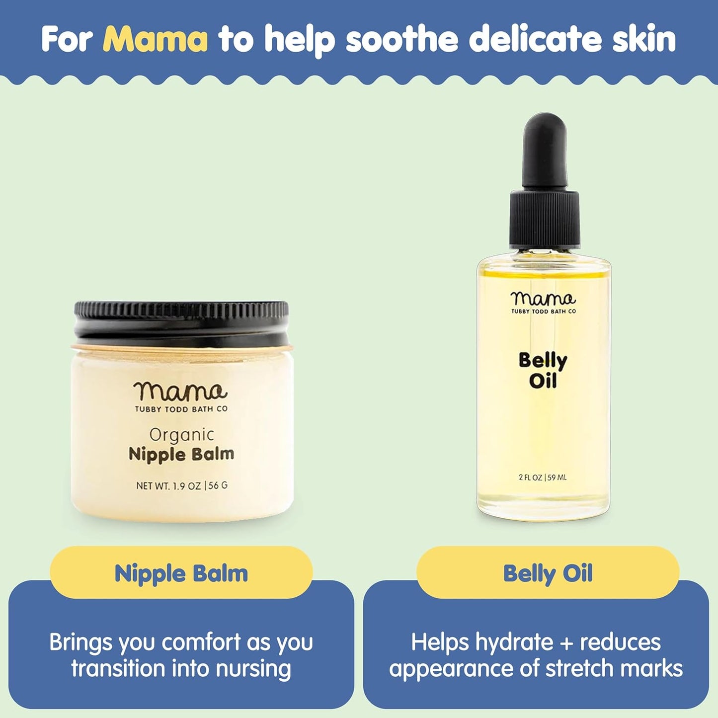 Tubby Todd New Baby & Mom Sensitive Skincare Kit - The Mama + Baby Gift Set - Baby Shampoo and Body Wash 8.5 Oz, All Over Ointment 2 Oz, Belly Oil 2 Fl Oz & Nipple Balm 1.9 Oz - Fragrance-Free