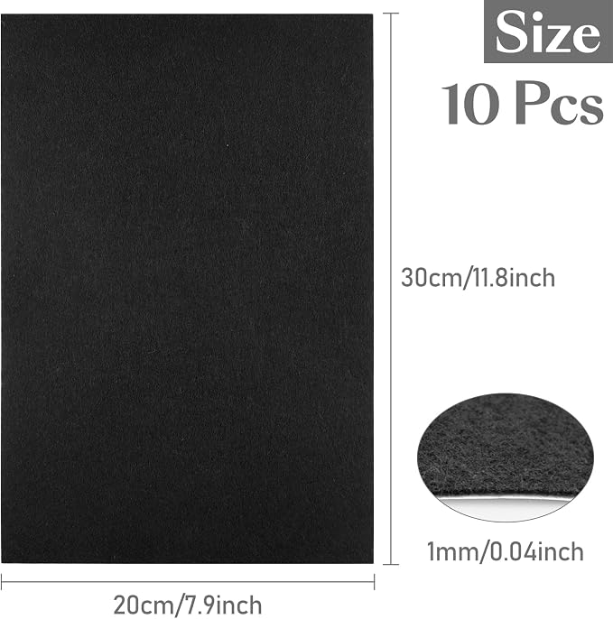 CHRORINE 10 Pcs Black Felt Fabric Sheets Self Adhesive Felt Sheets 8 x 12
