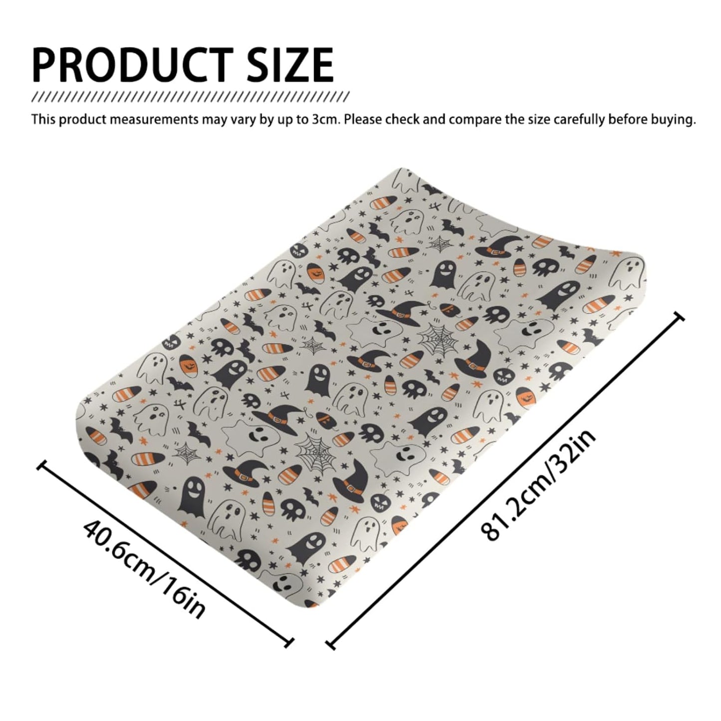Funny Halloween Skull Bats Witch Hats Stars Pattern Baby Changing Pad Cover, Unisex Fall Winter Holiday Nursery Diaper Changing Table Pad Mat Sheet for Boys Girls-16x32
