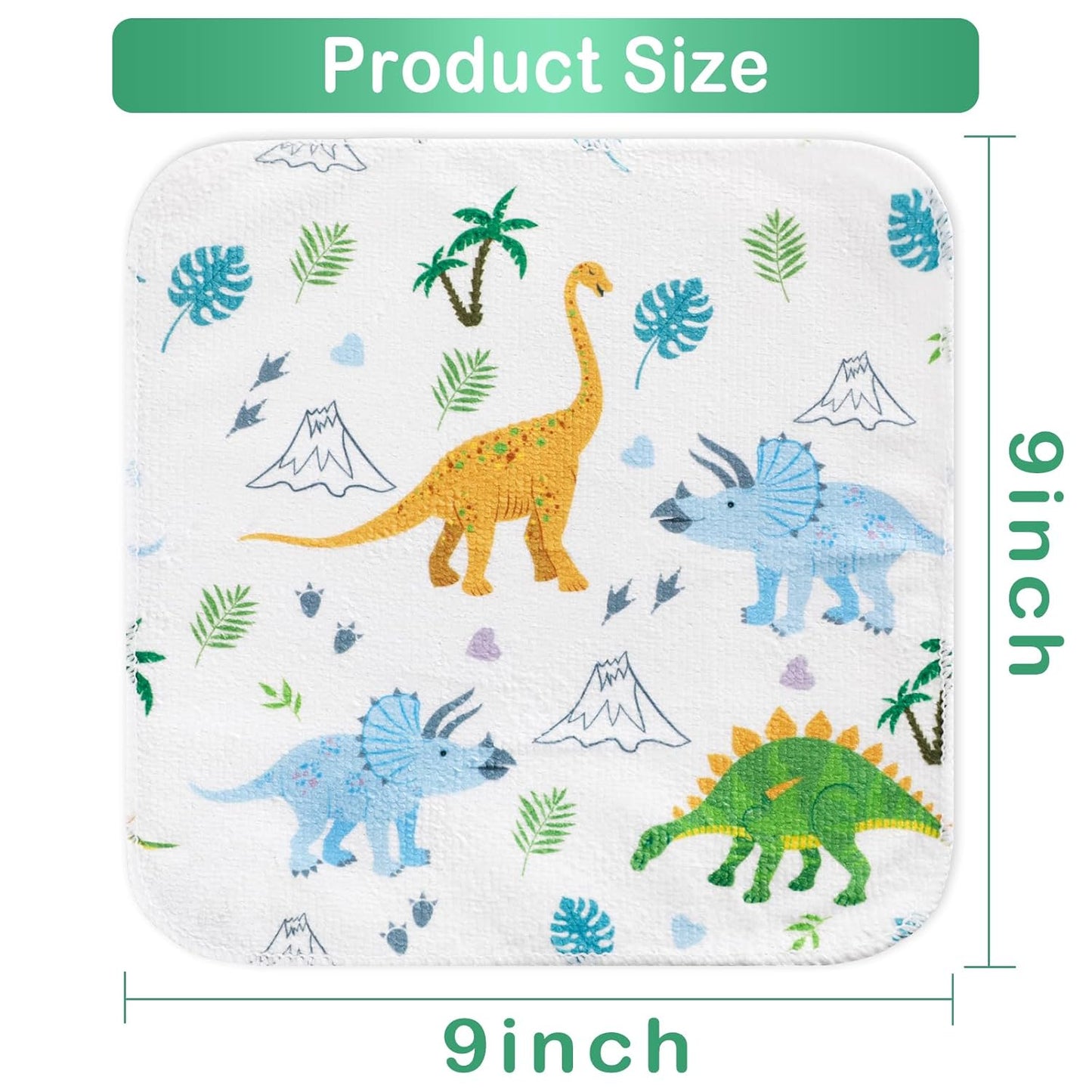 Baby Washcloths, 24Pack Baby Washcloth Extra Soft & Ultra Absorbent, for Unisex Boys Girls Body, Washclothes Gentle on Sensitive Skin, 9x9 Dinosaurs Trees
