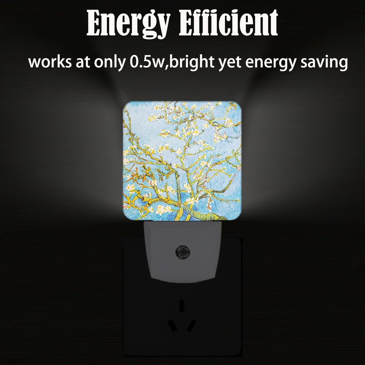 Puzzle Almond Tree Night Light,Plug Into Wall for Boys Girls Bedroom Decorative Square Night Light Lamp 0.5w Sleep Friendly