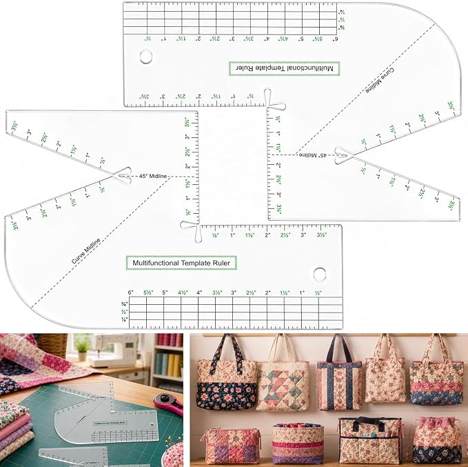 2 Pack Boxed Bag Making Template, 7.5x10 Inch Acrylic Patchwork Ruler Sewing